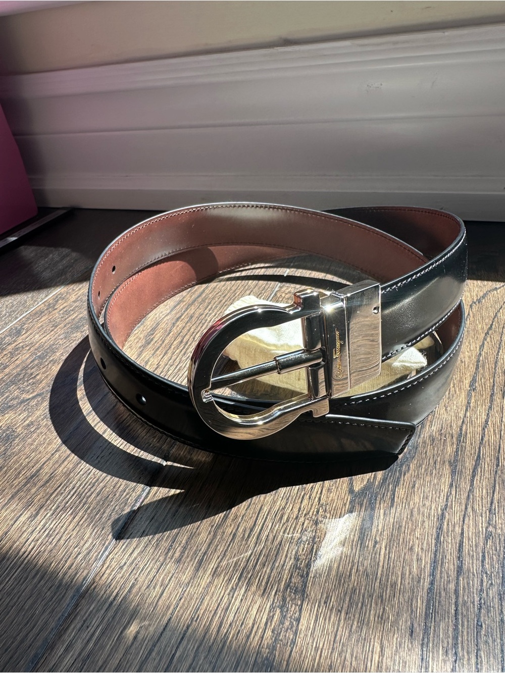 Salvatore Ferragamo Reversible and adjustable Gancini belt Black / Cocoa